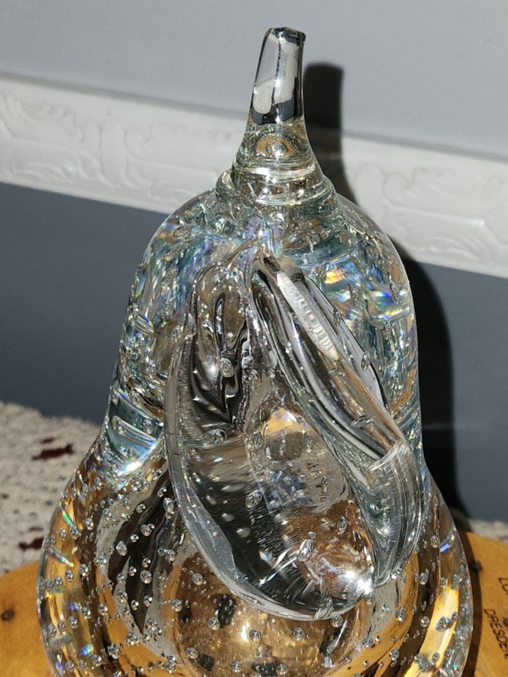 Small Hand Blown Art Glass Pear Featuring Bullicante